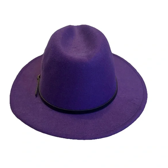 Purple Classic Fedora Hat Felt Panama Classic Jazz Cap, Wide Yellow Brim Unisex - Picture 3 of 12